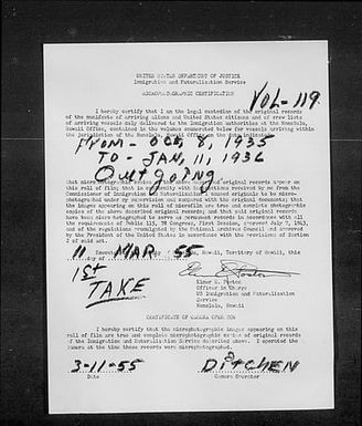 Volume 119: Immigration Service Forms, October 8, 1935 - January 11, 1936