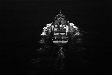 A stern view of the Iranian Samoa class arms carrier IRAN TAKHTI