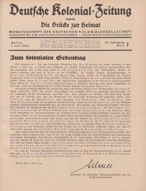 Deutsche Kolonial-Zeitung, 46. Jg. 1. Juli 1934, Heft 7.