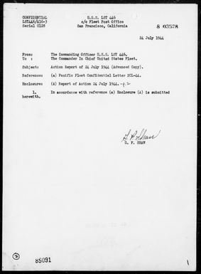 USS LST-446 - Report of Operations During the Invasion of Guam Island, Marianas - Period 7/21-24/44