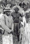 Historical reconstitution of the arrival of Fao, an evangelist, on Lifou in 1842 : Willy Haeweng, Director of the school of Havila, who played the role of Fao with native dancers