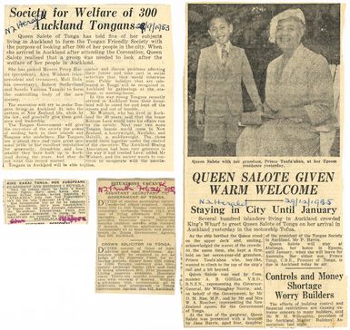 [Selection of four newsclippings about Tonga and Tongans. 1953-1955]