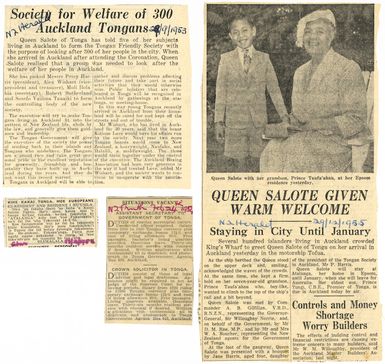 [Selection of four newsclippings about Tonga and Tongans. 1953-1955]