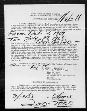 Volume 11: Customs Service and Vessel Company Forms, October 3, 1907-July 29, 1908