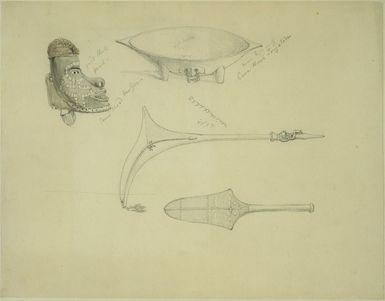 [Angas, George French] 1822-1886 :Canoe head, New Georgia; Cava bowl Tongatabu [between 1844 and 1860]