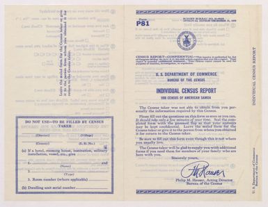 Sample Blank 1950 Census Schedule - Form P81, Individual Census Report, 1950 Census of American Samoa