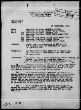 COMDESDIV 12 - Rep of Bombardment of Yap Is, Carolines, 9/7 & 8/44