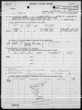 VMSB-245 - ACArep #213 - Reconnaissance, bombing & strafing targets in the Yap Area, Carolines on 5/2/45
