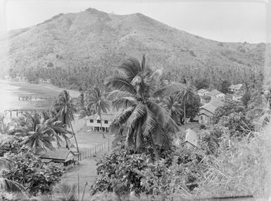 [View overlooking a coastal settlement - unidentified island group, Pacific Ocean]