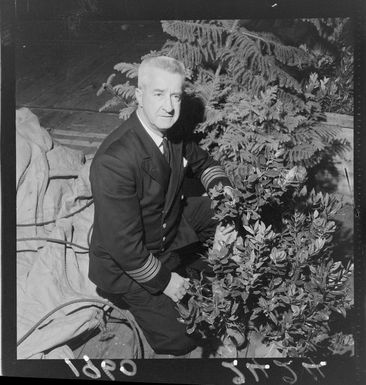 Captain A E Jones with trees to be gifted to Pitcairn Islands from Wellington