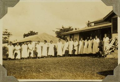 Women outside Pastor Saaga's house, Malua, 1928