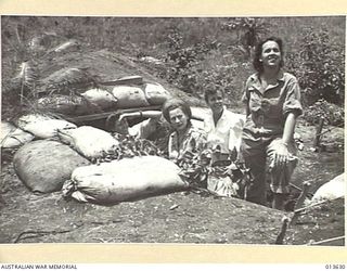 1942-11-23. UNITED STATES NURSES IN NEW GUINEA. GETTING READY TO TAKE COVER DURING AN AIR-RAID ALARM. (NEGATIVE BY BOTTOMLEY)