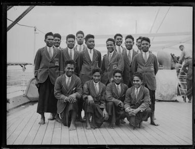 Methodist Tongan choir aboard the ship Aorangi, New South Wales, ca. 1928