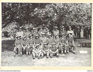 TOROKINA, BOUGAINVILLE. 1945-10-29. MEMBERS OF NO. 1 PLATOON, 15 INFANTRY BATTALION. (FOR IDENTIFICATION OF 20 NAMED PERSONNEL REFER TO PROVISIONAL CAPTION OR NAME INDEX.)