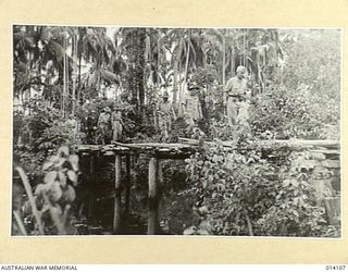 1943-01-14. A ROUGH BRIDGE ACROSS ONE OF THE SWAMPS WHICH ALLIED TROOPS HAD TO CROSS IN THEIR ADVANCE ON BUNA. THE JAPS MADE THE GREATEST POSSIBLE USE OF THOSE NATURAL DEFENCES, AND WERE ONLY ..