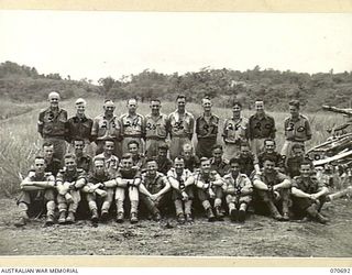 FINSCHHAFEN, NEW GUINEA, 1944-02-29. WARRANT OFFICERS AND SERGEANTS OF THE ADVANCED HEADQUARTERS, 2ND AUSTRALIAN CORPS. IDENTIFIED PERSONNEL ARE: NX166082 WARRANT OFFICER II, J. DILWORTH (2); ..