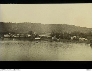 Rabaul, New Britain. c. 1915. A section of the Rabaul waterfront. The big building was the German New Guinea Company and the place with the small tower was the Post Office