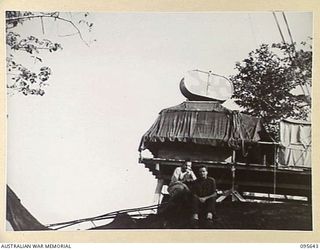 CAPE CUNNINGHAM, JACQUINOT BAY, NEW BRITAIN, 1945-08-31. THE TOWER HOUSING THE RADAR EQUIPMENT ON THE COAST. IT IS OPERATED BY 8 RADAR DETACHMENT ROYAL AUSTRALIAN ARTILLERY AND USED PRIMARILY TO ..