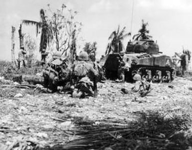 [Marine Sharpshooters Sheltering by a Tank]