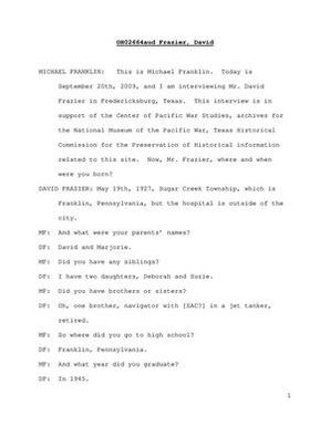 Oral History Interview with David Frazier, September 20, 2009