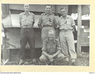 SIPAAI, BOUGAINVILLE ISLAND. 1945-01-07. PERSONNEL OF THE 101ST FIELD SECURITY SECTION. IDENTIFIED PERSONNEL ARE:- NX119748 LANCE CORPORAL H.S. O'HALLORAN (1); TX5771 CAPTAIN R. EDWARDS (2); ..