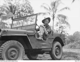 JACQUINOT BAY, NEW BRITAIN. 1945-05-18. DRIVER R. NEIBERDING, MILITARY HISTORY SECTION DRIVER, 5 MILITARY HISTORY FIELD TEAM ATTACHED HEADQUARTERS 5 DIVISION