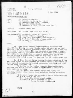 USS PATTERSON - Rep of Starshell Illumination & Bombardment of Saipan Is, Marianas, 7/1-2/44