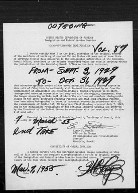 Volume 87: Immigration Service Forms, September 3, 1929 - October 31, 1929