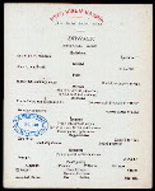 DINNER [held by] TOYO KISEN KAISHA [at] EN ROUTE ABOARD HONG KONG MARU (SS)