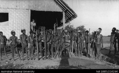 People from Maiangum, on top of Schrader Range, some armed with bows and arrows