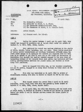 USS JOHN L WILLIAMSON - Report of operations in the Marshall Islands Area, 4/5-24/45