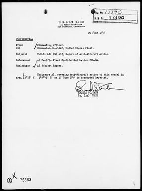 USS LCI(G) 467 - AA Act Rep, 6/17/44, Southeast of Saipan Island, Marianas