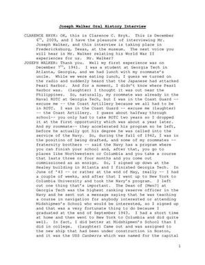 Oral History Interview with Joseph Walker, December 6, 2009