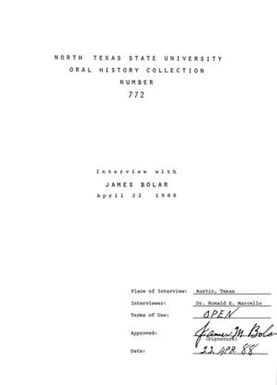 Oral History Interview with James Bolar, April 22, 1988