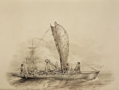 Le Breton, Louis Auguste Marie, 1818-1866 :Pirogue a la voile (Ile Opoulou). Dessine par L. Le Breton. Lith. par de la Plante. Paris. Gide Editeur. Imp. Lemercier, Paris, [1846].