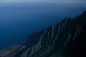 [View of ocean over cliffs on Kauai Island, United States]