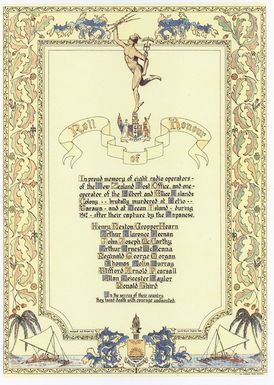 Digitial photograph of Roll of Honour for New Zealand coastwatchers executed by Japanese Army during World War Two