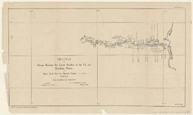 Sketch of stream between the upper reaches of the Fly and Strickland Rivers, also patrols made from the Elevala's position, lat. 6° 8' 30", Papua : the bearings are magnetic / S.D. Burrows, A.R.M., December, 1914