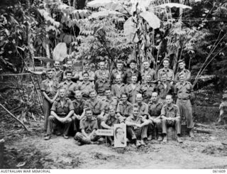 FINSCHHAFEN, NEW GUINEA. 1943-11-24. SOME OF THE PERSONNEL OF HEADQUARTERS, 2/3RD AUSTRALIAN FIELD COMPANY, ROYAL AUSTRALIAN ENGINEERS. THEY ARE: NX169326 SAPPER W. B. HILTON (1); VX15921 SAPPER R. ..