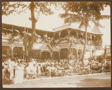 Crowd at court house and government building, Apia. From the album: Samoa
