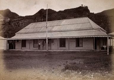 ["Levuka, Fiji: a wooden building housing the Custom House, Harbour Office and Department of Law. Photograph, ca. 1880."]