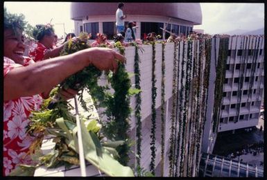 South Pacific Festival of the Arts, Apia, 1996. Sāmoan Government Building decorated for the launch ceremony