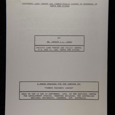 Customary land tenure and common/public rights to minerals in Papua New Guinea