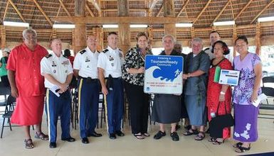 Pago Pago, American Samoa, Sep. 27, 2012 -- Official Designation of American Samoa "Tsunami Ready" Celebration - Nancy Ward, FEMA RIX Adminstrator and Governor Tulafono (center)