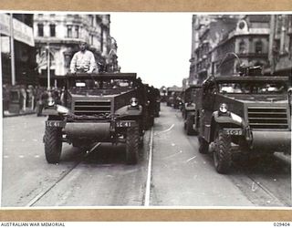 MELBOURNE, AUSTRALIA. 1943-02-22. ARMOURED CARS OF THE U.S. MARINE CORPS THAT TOOK PART IN A BIG PARADE IN WHICH A LARGE UNIT OF THE MARINE CORPS WHO HAD FOUGHT IN GUADALCANAL MARCHED THROUGH THE ..