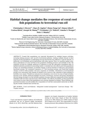 Habitat change mediates the response of coral fish populations to terrestrial run-off