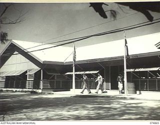 ELA BEACH, PAPUA. 1944-07-28. AN EXTERIOR VIEW OF THE WELL EQUIPPED ALLIED SERVICES CLUB, WHICH IS RUN AND CONTROLLED BY THE 13TH ARMY CANTEEN SERVICES