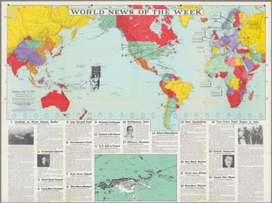 World News of the Week : Monday, Feb. 21, 1944. Covering period Feb. 11 to Feb. 17. Volume 6, No. 25. Published and copyrighted (weekly), 1944, by News Map of the Week, Inc., 1512 Orleans Street, Chicago, Illinois. Published in two sections : Section one. Lithographed in U. S. A.