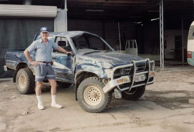 Bill Stratford in Papua New Guinea with four-wheel drive in which he was attacked.