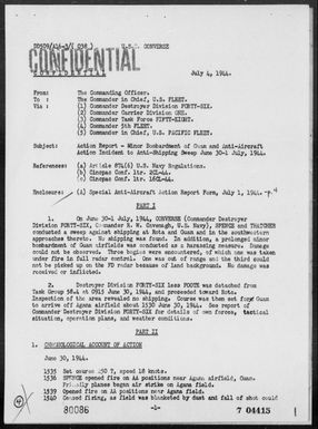 USS CONVERSE - Report of Minor Bombardment of Guam Is and AA Action Incident to Anti-Shipping Sweep-6/30/44 to 7/1/44